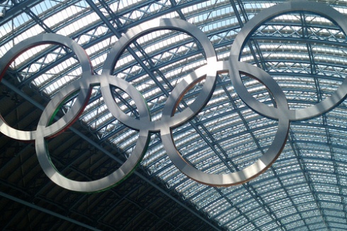 Olympic rings, St Pancras station, London Olympic rings, St Pancras station, London