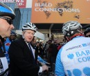 MIPIM 2011 - SPECIAL EVENT -  CYCLES TO CANNES - ARRIVAL IN FRONT OF THE PALAIS DES FESTIVALS - BORIS JONHSON (MAYOR OF LONDON)