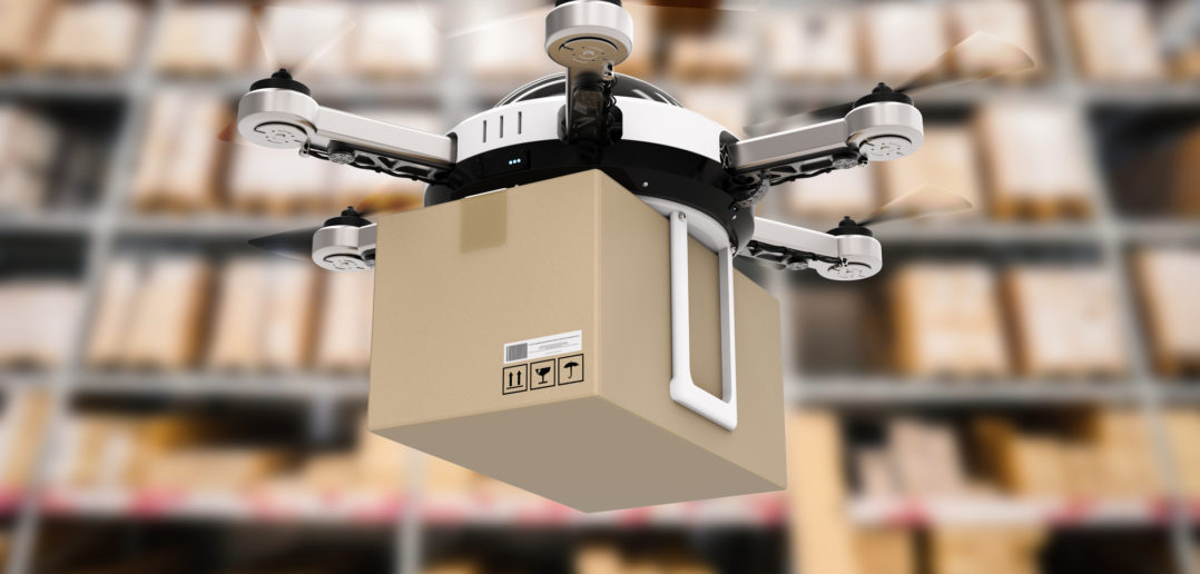 delivery drone in warehouse © PhonlamaiPhoto/GettyImages
