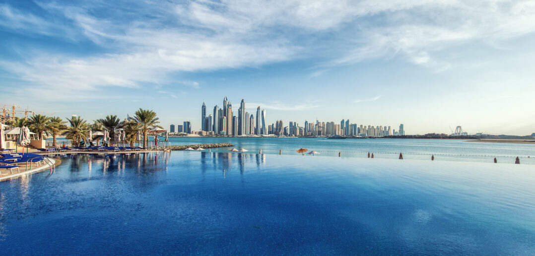 Panorama of Dubai Marina Skyline. United Arab Emirates