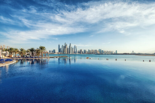 Panorama of Dubai Marina Skyline. United Arab Emirates